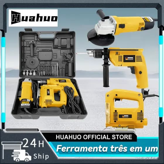 KIT Furadeira Parafusadeira E Lixadeira Esmerilhadeira E Serra Tico Tico Com Peças E Maleta