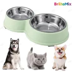Comedouro e Bebedouro Duplo em Aço Inoxidável Antiderrapante para Cães e Gatos