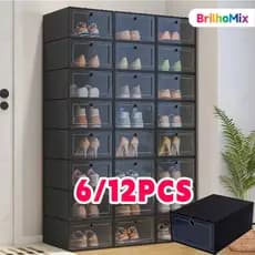 Caixas Organizadoras p/ Sapatos, Empilháveis c/ Tampa Flip – 6 ou 12 Unid