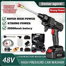 Lavadora de Alta Pressão Sem Fio Portátil Recarregável Carros e Jardins Pistola Lavajato Residêncial Bivolt