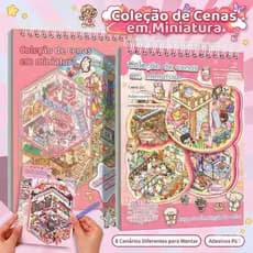 Adesivo 3D Fofinho Kawaii 8 Cenários - Livro DIY Scrapbooking + Pinça | Ideia de Presente Criativo para Criança