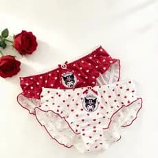 Calcinhas sem costura de seda de leite com estampa de coração estilo japonês, femininas, confortáveis, de cintura baixa.