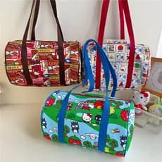 Bolsa de Viagem Grande em Forma de Barril Redondo, Feita à Mão, com Estampa de Gatinho Fofo, Bolsa de Ombro Portátil