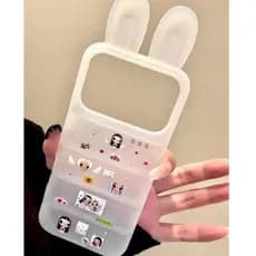 Capa de Silicone para Telefone com Ilustração de Bolinhas e Orelhas de Coelho, Adequada para iPhone 17 PRO MAX, Novo Mod
