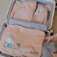 Conjunto de três peças de malas estilo japonês com desenho animado fofo do Miffy, bolsa de armazenamento, organizador de