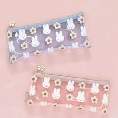 Estojo de lápis, bolsa de maquiagem e bolsa para batom em PVC transparente com estampa floral do coelhinho Miffy, estilo