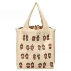 Sacola de compras dobrável de grande capacidade com cordão, estilo japonês, fofa, com estampa Monchhichi, sacola de ombr