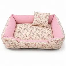 Caminha para Cachorro e Gato Tamanho M Floral Rosa com Almofada Removível Zíper e Fundo Impermeável