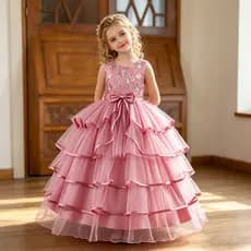 Vestido Princesa Infantil Luxo – Vestido de Festa com Tule Bordado para Daminha