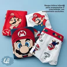 Cueca Infantil Menino Super Mario – Algodão Macio Confortável e Ideal para o Dia a Dia