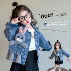 Jaqueta Jeans Infantil para Meninas - Casaco Casual Moderno para Escola e Passeios