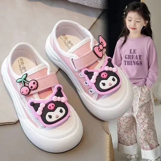 Tênis Infantil Feminino Kuromi – Sapato de Lona Fofo e Confortável para Meninas
