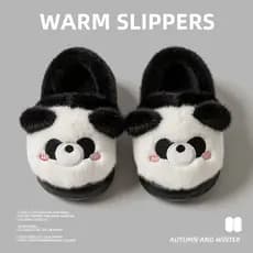 Pantufa Infantil Panda de Pelúcia - Chinelo Quentinho Antiderrapante para Casa