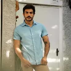 Camisa Social Masculina Manga Curta Linho Moda Slim Premium Elegante