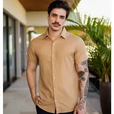 Camisa Social Masculina Manga Curta Linho Casual Slim Fit Premium Moda Verão