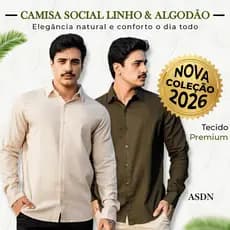 Camisa Masculina Social Manga Longa Linho Algodão Elegância