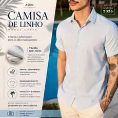 Camisa Masculina Social Manga Curta Linho Premium Casual Luxo Slim Fit Verão