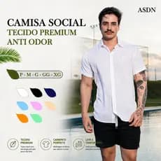 Camisa Masculina Social Slim Anti Odor Premium P ao XG Manga Curta Linho