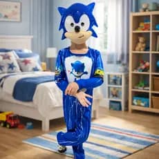 Fantasia Infantil Sonic Longo Com Mascara De Plástico E Enchimento
