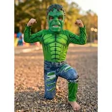 Fantasia Infantil Hulk Longo Com Mascara De Plástico E Enchimento
