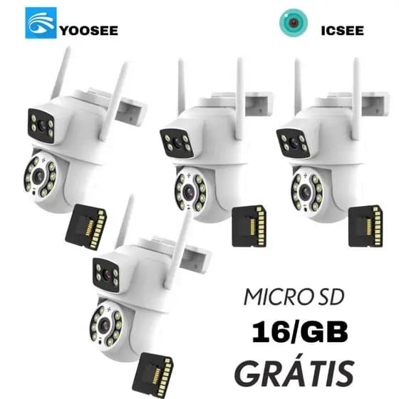 KIT4 Câmera De Segurança Lente Dupla IP66 Wi-Fi 360° Sensor Movimento Visão Noturna+MICROSD 16GB