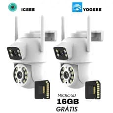 KIT Câmera De Segurança Lente Dupla IP66 Wi-Fi 360° Sensor Movimento Visão Noturna+MICROSD 16GB