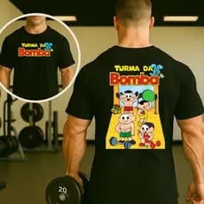 Camiseta Masculina 100% Algodão Roupas de Treino Crossfit Camisetão Look de Academia Turma da Bomba