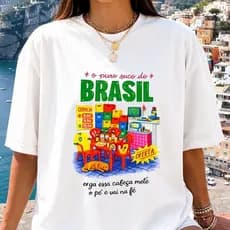 Camiseta Camisa Feminina 100%Algodão roupa blusa estilosa Copa do Brasil Bandeira Bar Cerveja