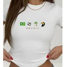 Camiseta Camisa Blusa Blusinha Babylook Babytee Elastano Confortavel Copa Do Mundo Baby look Feminina