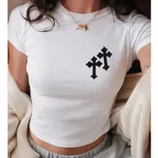 Camiseta Camisa Blusa Blusinha Babylook Babytee Elastano Y2k Baby Tee Estampa Y2k Cruz Feminina