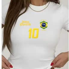 Camiseta Camisa Blusa Blusinha Babylook Babytee Elastano Confortavel Copa Do Mundo Baby look Feminina