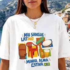 Camiseta Camisa Feminina 100%Algodão roupa blusa estilosa Copa do Brasil Bandeira Sangue Latino