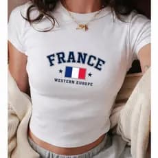 Camiseta Camisa Blusa Babylook Elastano blusa estilosa Copa Do Mundo Seleção França Feminina
