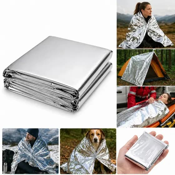 KIT 3 / 5 / 10 Manta Cobertor Térmico Sobrevivência e Resgate Aluminizado Prata