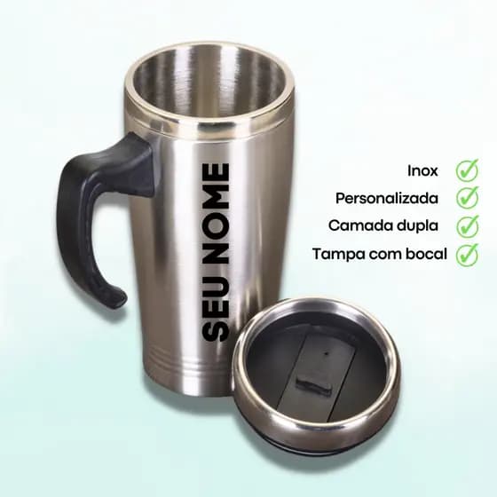 Caneca Térmica Personalizada 450ml - Inox - com alça - cerveja, água e chá