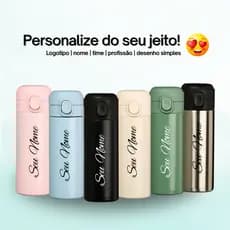 Garrafa Térmica Personalizada 400ml - Nome, Logo, Time, Profissão