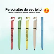 Caneta Fibra de Bambu Touch com Suporte Personalizada - nome/escola/trabalho/logo