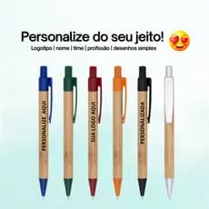 Caneta Ecológica de Bambu Personalizada - nome/escola/trabalho/logo
