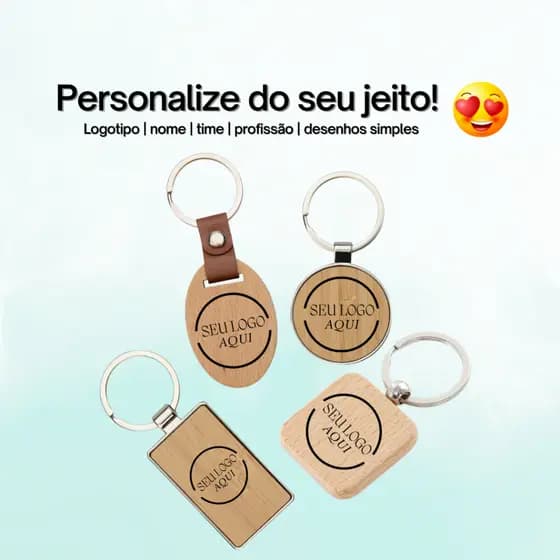 Chaveiro de Madeira com Metal - nome/logo/trabalho/casa