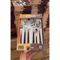 Conjunto de talheres inox com detalhes amadeirados 24 e 18 peças