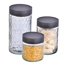 Kit 3 Potes Colmeia de vidro com Tampa  880 ML /1200 ML/1600 ML