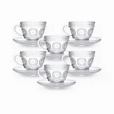 Jogo Xícaras de Vidro 220ml com Pires – Kit 12 Unidades para Café e Chá