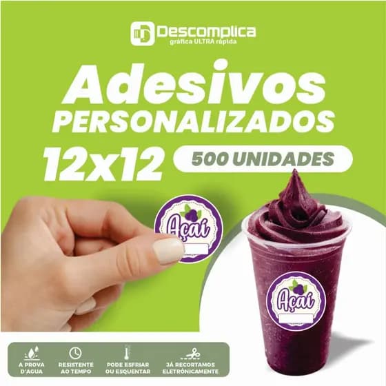 500 ETIQUETAS ADESIVAS 12x12 cm PERSONALIZADAS COM SUA LOGO OU ARTE, BRILHO OU FOSCO A PROVA DE AGUA