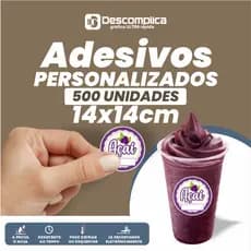 500 ETIQUETAS  ADESIVAS 14x14 PERSONALIZADAS COM SUA LOGO OU ARTE, BRILHO OU FOSCO A PROVA DE AGUA