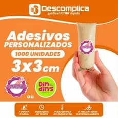 1000 ETIQUETAS ADESIVAS 3x3cm PERSONALIZADAS COM SUA LOGO OU ARTE, BRILHO OU FOSCO, A PROVA DE AGUA