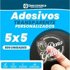500 ETIQUETAS ADESIVAS TRANSPARENTES 5x5cm PERSONALIZADAS COM SUA LOGO, BRIHO, A PROVA DE AGUA