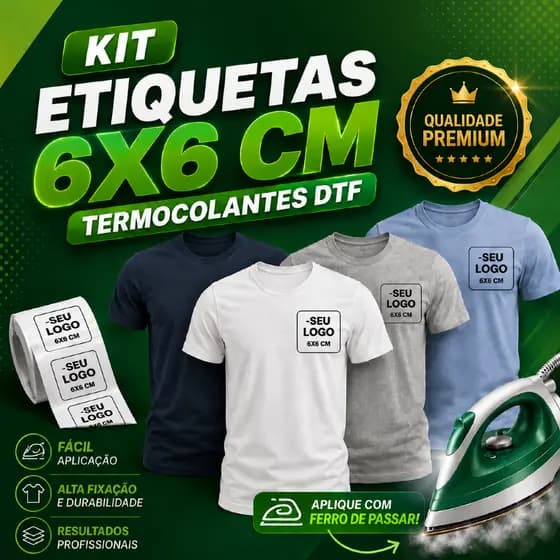 KIT ETIQUETAS / ESTAMPA 6X6 CM TERMOCOLANTES DTF, LOGOS PERSONALIZADAS - ENVIO RÁPIDO