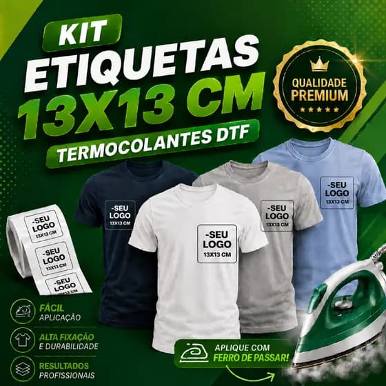 KIT ETIQUETAS / ESTAMPA 13X13 CM TERMOCOLANTES DTF, LOGOS PERSONALIZADAS - ENVIO RÁPIDO