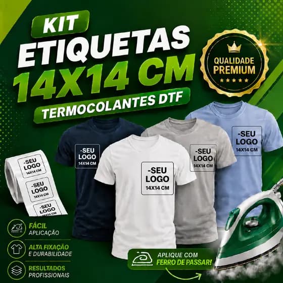 KIT ETIQUETAS / ESTAMPA 14X14 CM TERMOCOLANTES DTF, LOGOS PERSONALIZADAS - ENVIO RÁPIDO