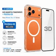Kit Capa Magnética Transparente e Película 3D para iPhone Serie 17 e 16 Compativel Com MagSafe